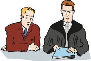 Anwalt und Mandant vor Gericht